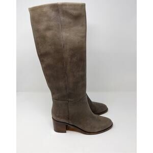 Kate Spade Size 6 Gray Leather Block Heeled Tall Boots Almond Toe Side Zipper